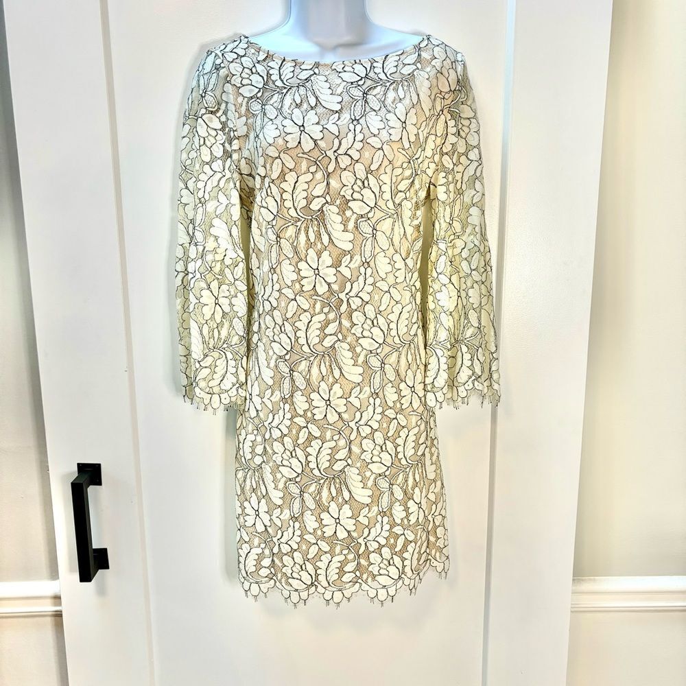 Jessica Howard Cream Floral Lace Sheath Dress – Size 8